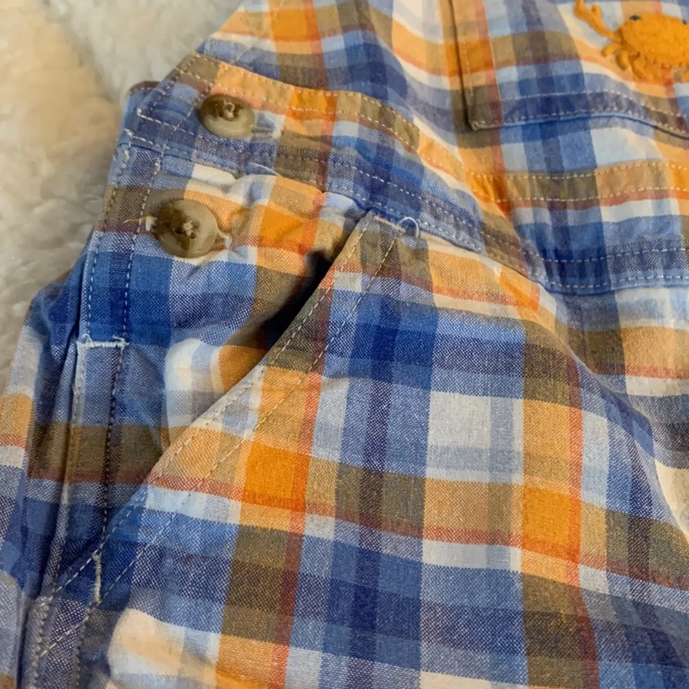 Janie and Jack Crab Overalls EUC Blue & Orange Shortalls 6-12M